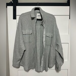Aerie Waffle Knit Button-Up Shacket – Gray, Size Large